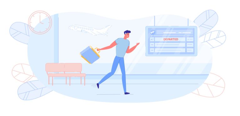 Illustration av en passagerare som springer till gaten