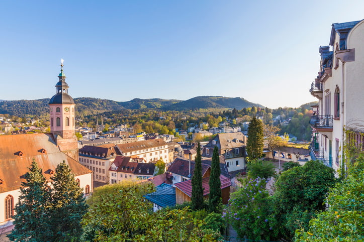 Skyline of Baden Baden with blue sky