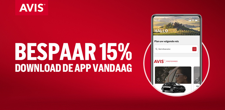 Bespaar 15% in 2025 door te boeken met de Avis-app