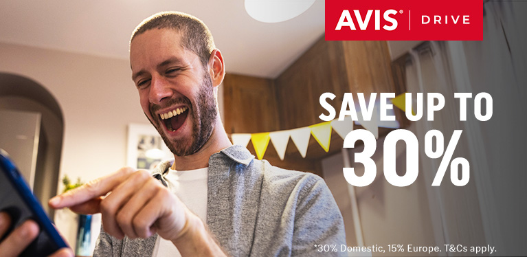 Save a huge 30% on domestic rentals with Avis Drive