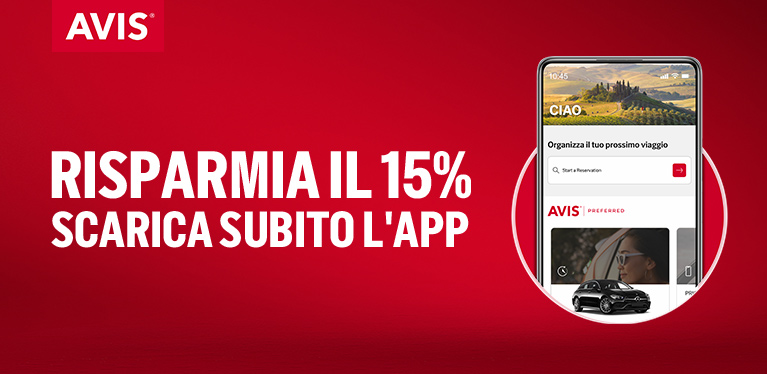 Prenota con Avis app e risparmia il 15% nel 2025