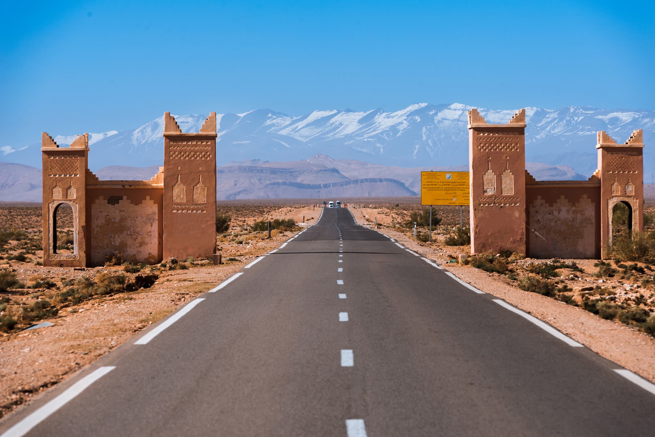 Atlas Gate in desert near Atlas Mountain range Morocco