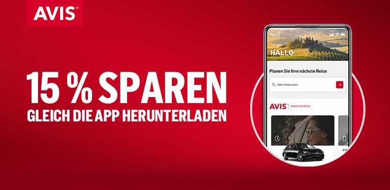 15 % Rabatt – nur bei Buchung in der Avis App