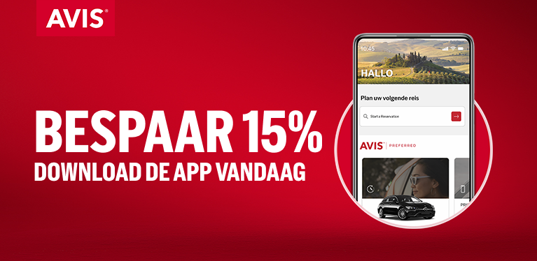 Bespaar 15% op reizen tot eind maart als u boekt via de Avis-app