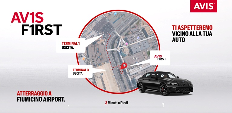 Noleggia con Avis First all'aeroporto di Roma Fiumicino.