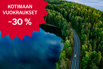 Autotie kulkee halki suomalaisen metsämaiseman. Teksti: Ale -30 % kotimaan vuokrauksista