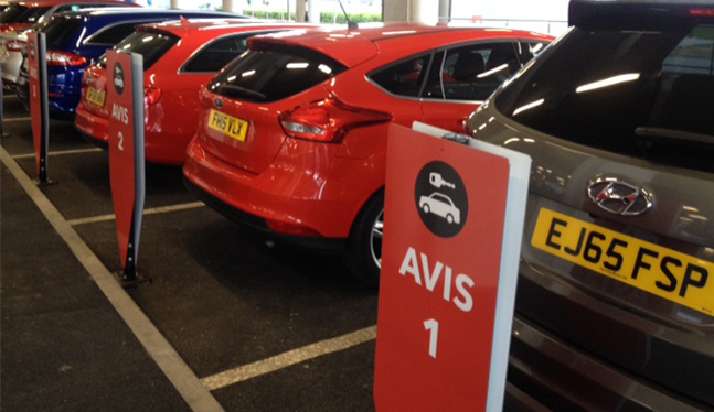 Avis priority car hire spaces at Heathrow Terminal 2