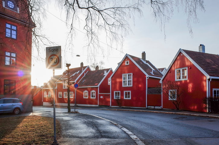 Traditional red and white houses in Oslo