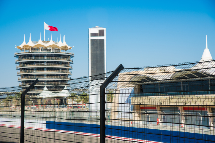 Gate at the Pit Lane of Bahrain International Circuit, open-wheel single-seater racing car Racing Track. 
