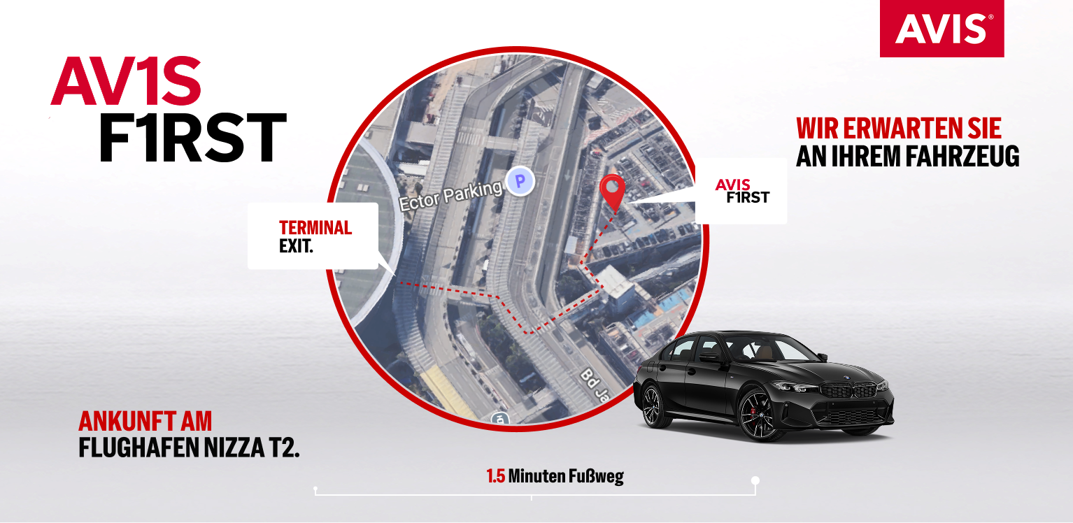 Avis First am Flughafen Nizza T1 und T2