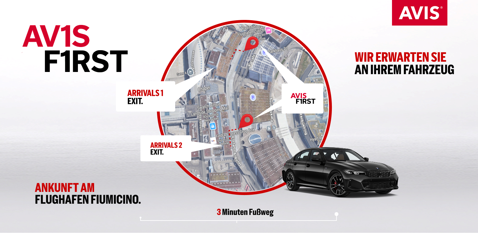 Avis First Autovermietung am Flughafen Rom Fiumicino