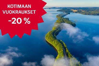Autotie kulkee halki suomalaisen metsämaiseman. Teksti: Ale -20 % kotimaan vuokrauksista