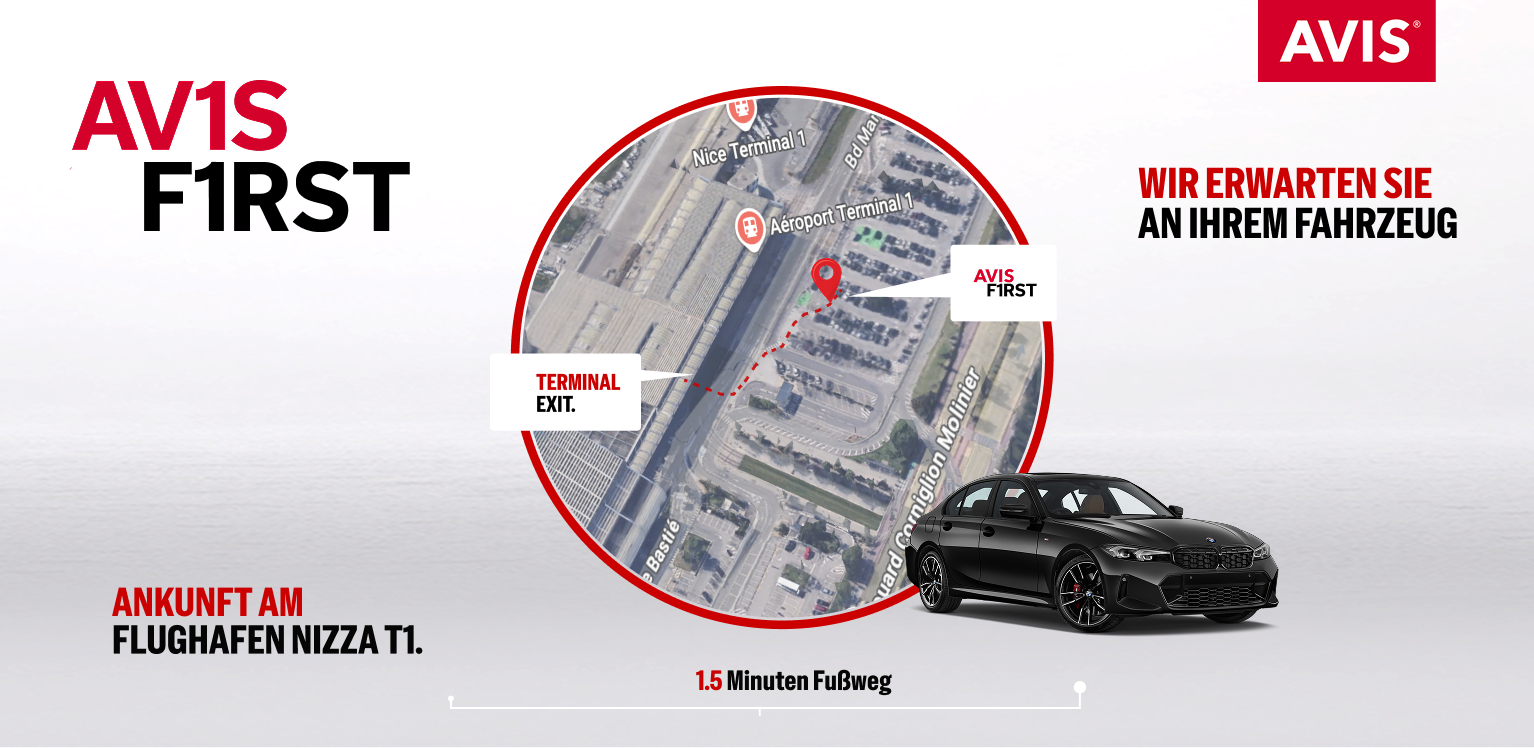 Avis First am Flughafen Nizza T1 und T2