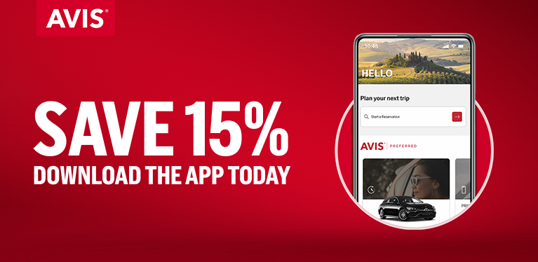 Save 15% on travel until the end of March when you book on the Avis app