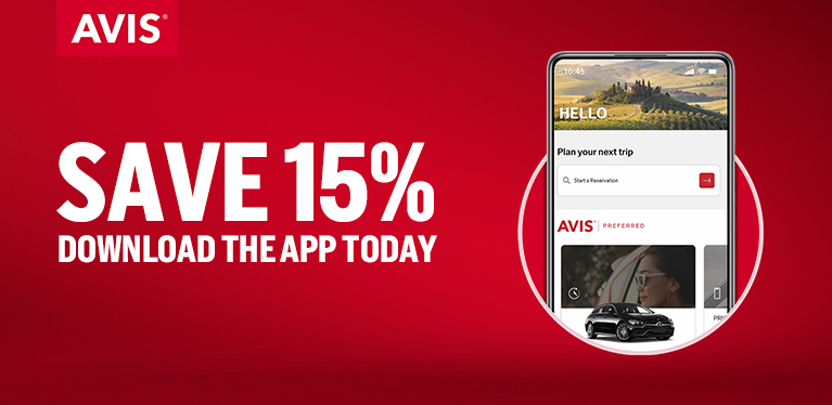 Save 15% on 2025 travel when you book on the Avis app