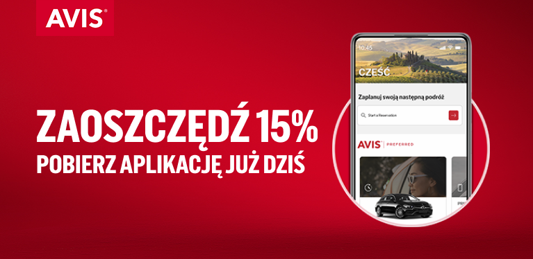 Globalna oferta: 15% zniżki dla użytkowników aplikacji Avis