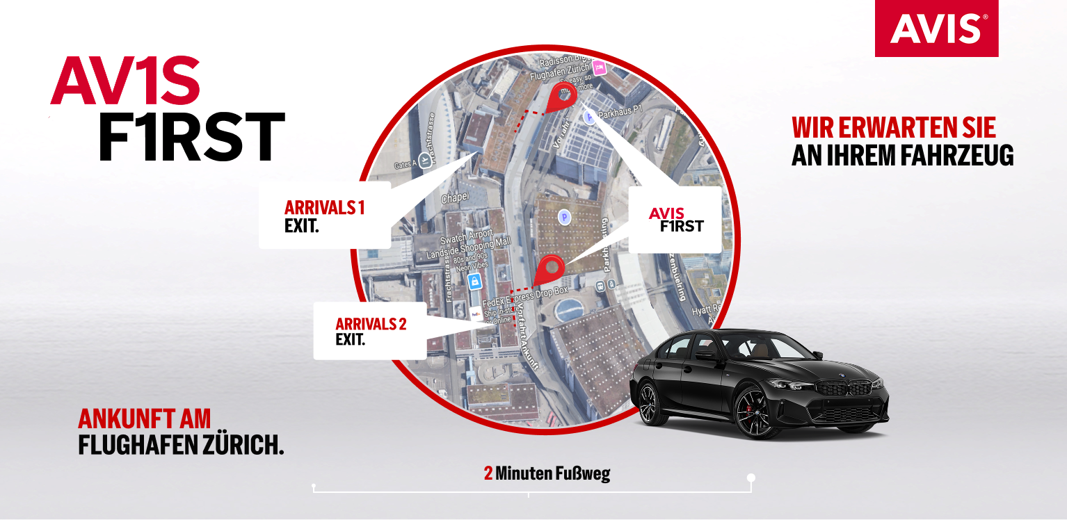 Avis First Autovermietung am Flughafen Zürich